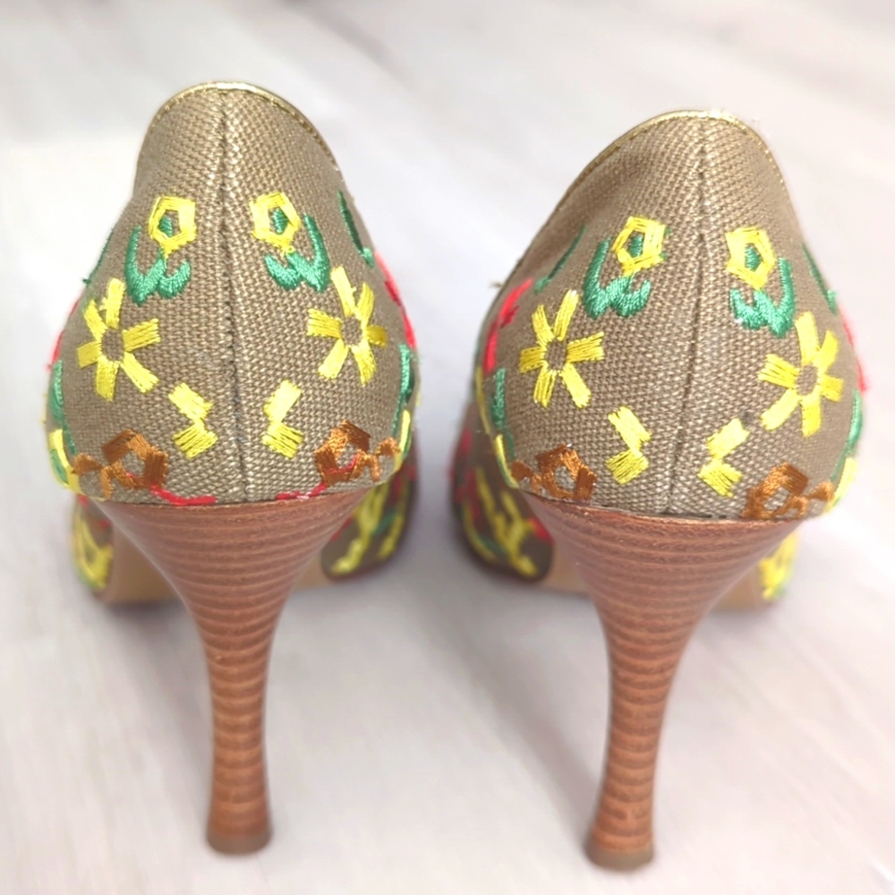 Naughty Monkey Embroidered Canvas Heels Size 6 - Picture 6 of 7